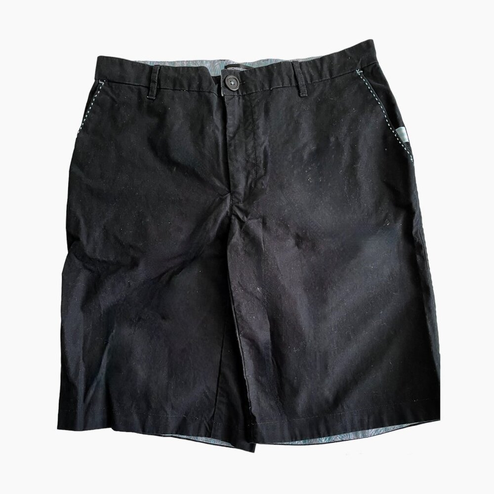 ROSASEN Black golf shorts with Top Stitching Sz 34 Beautiful Sheen Nice Pockets